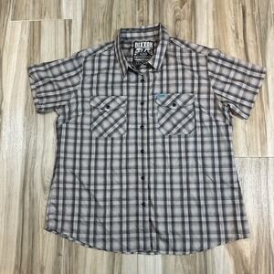 Dixxon Mens Vagabond Shirt 2X* (measures L) Plaid Button Up Bamboo Gray Black